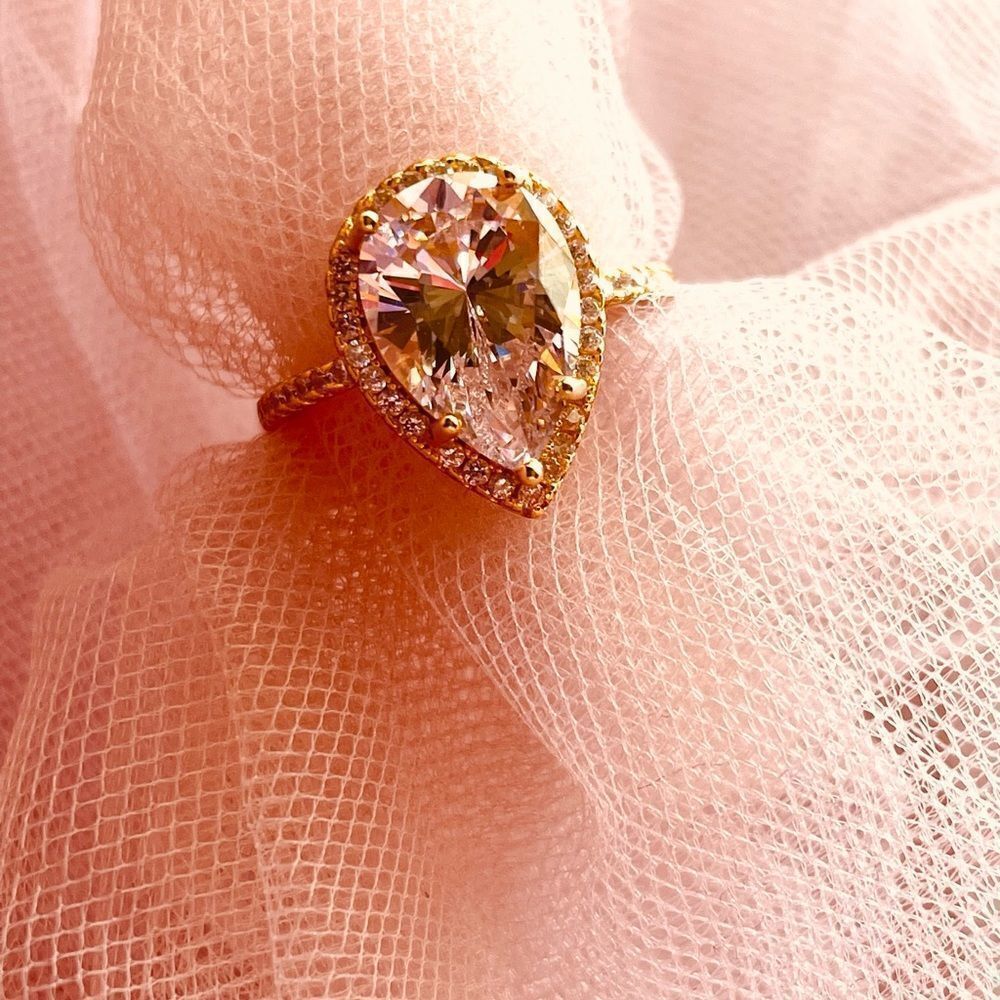 ♥️ 4.5Ct Pink Pear CZ Diamond Halo Engagement Ring 14kt Gold PRICE FIRM